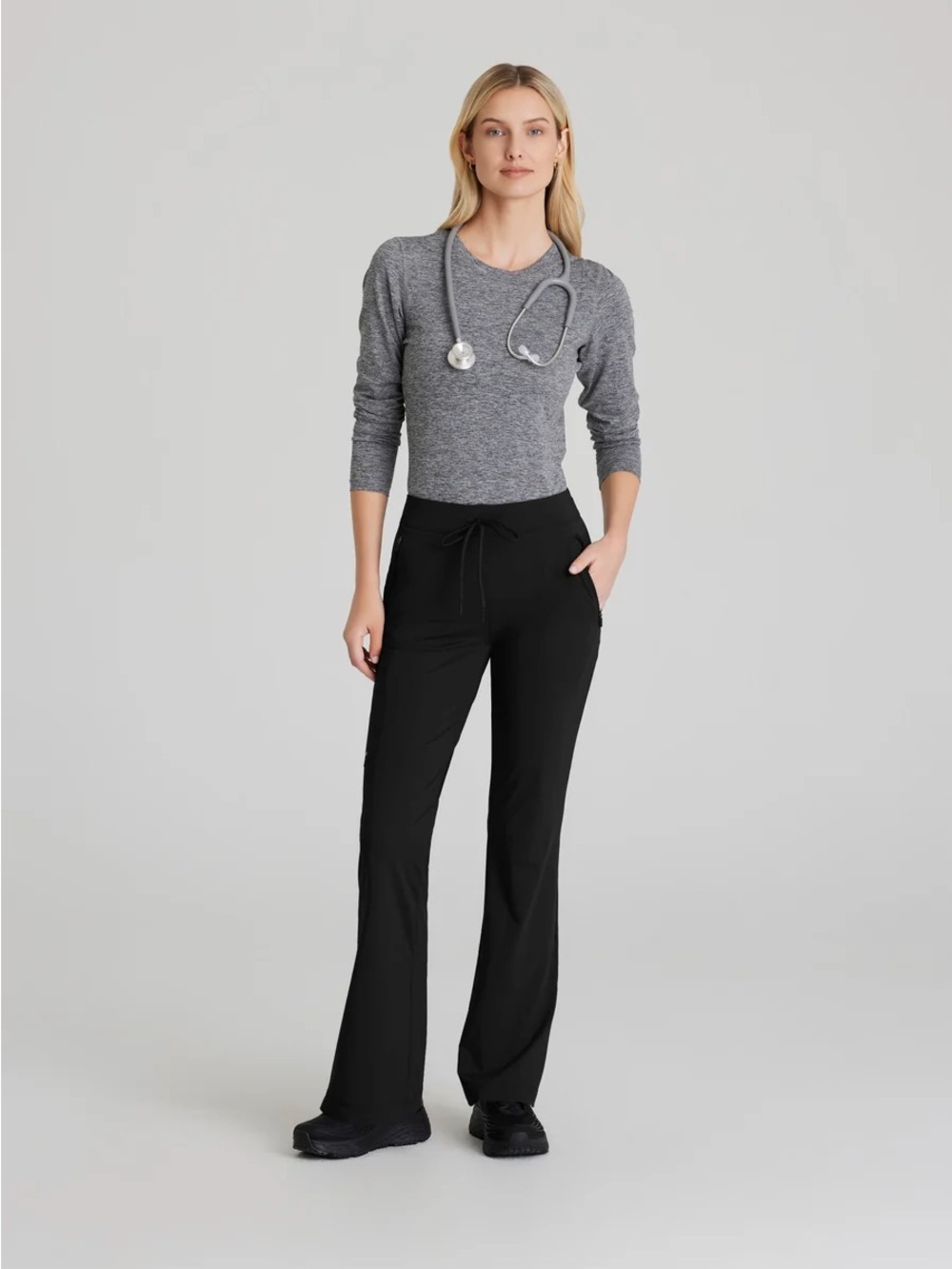 Skechers Black Drawstring Flare Scrub Pants